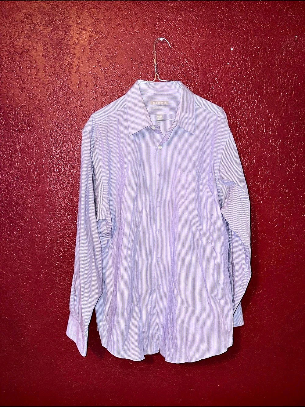Van Heusen Fitted Wrinkle Free Striped Dress Shirt Blue & White Large